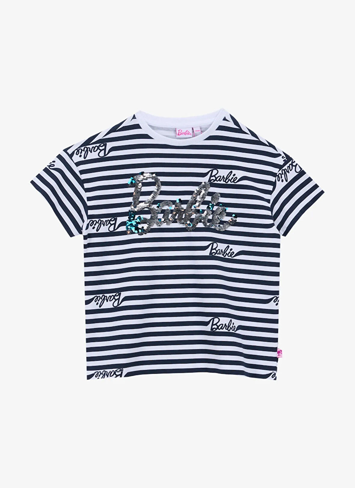 Barbie Desenli Ekru - Lacivert Kız Çocuk T-Shirt BRB5SG-TST6002