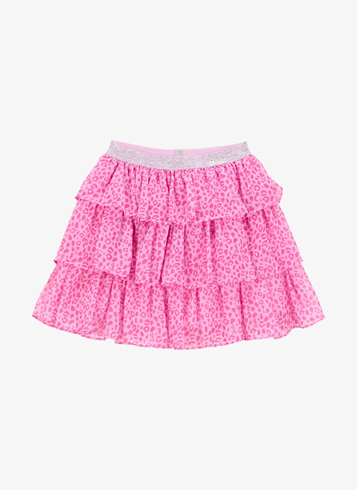 Barbie Lastikli Bel Normal Pembe Leopar Desenli Kısa Kız Çocuk Etek BRB5SG-ETK6510