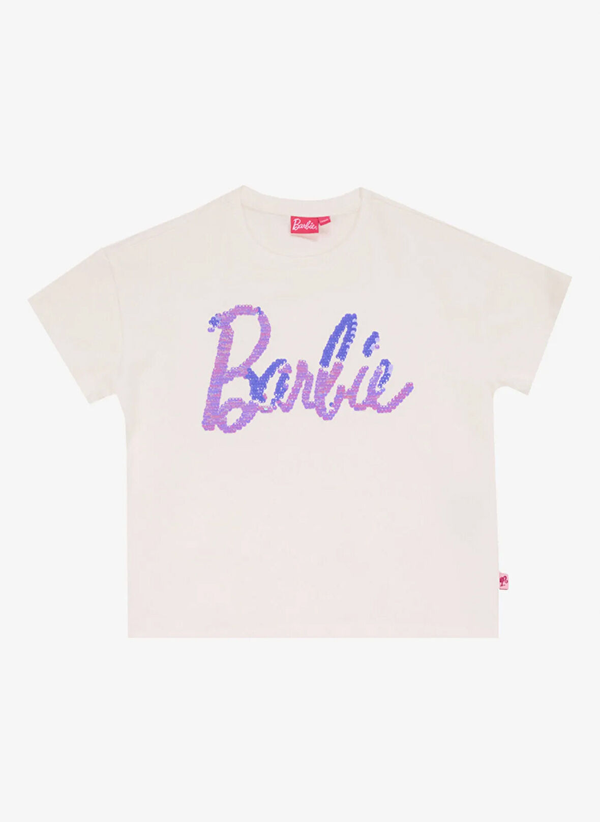 Barbie Payetli Beyaz - Lila Kız Çocuk T-Shirt BRB5SG-TST6020