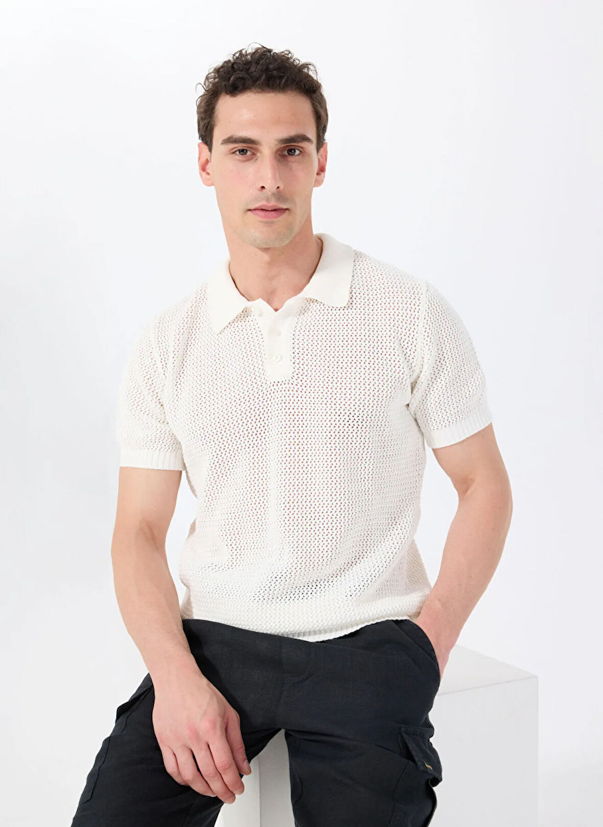 Jeep Polo Yaka Relaxed Ajurlu Ekru Erkek Kazak J5SM-KZK7314