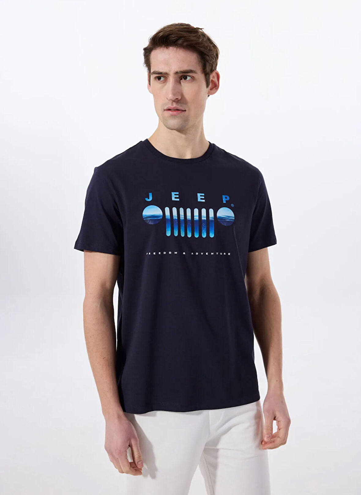 Jeep Bisiklet Yaka Baskılı Lacivert Erkek T-Shirt J5SM-TST7293