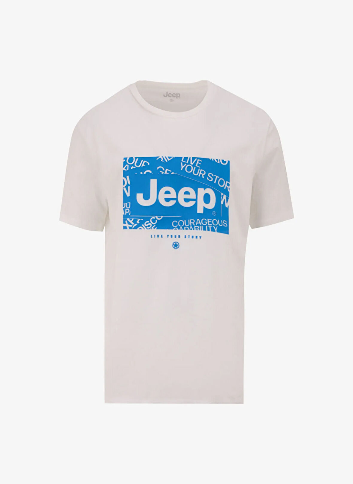 Jeep Bisiklet Yaka Baskılı Beyaz Erkek T-Shirt J5SM-TST7292