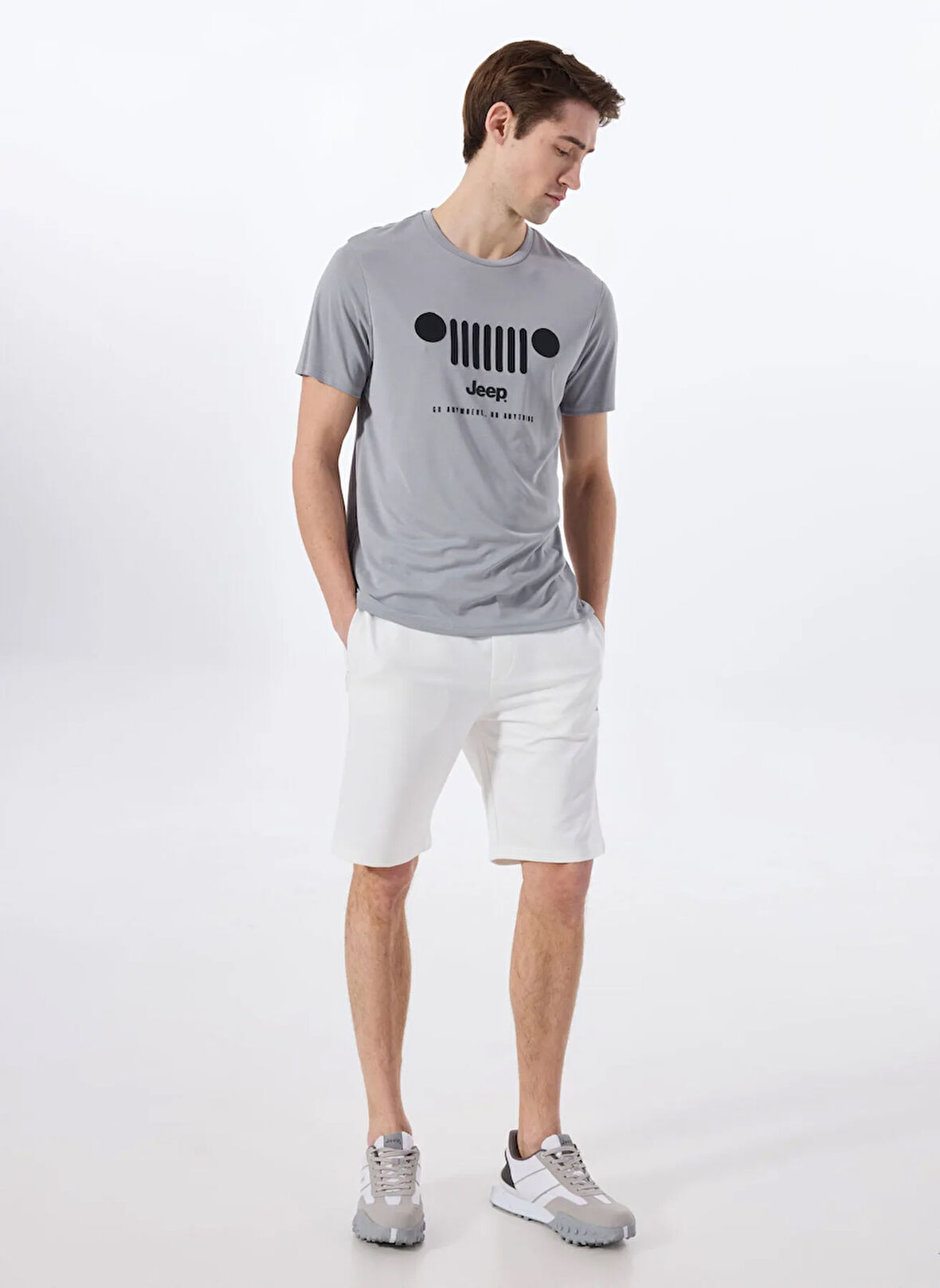 Jeep Bisiklet Yaka Baskılı Gri Erkek T-Shirt J5SM-TST7367