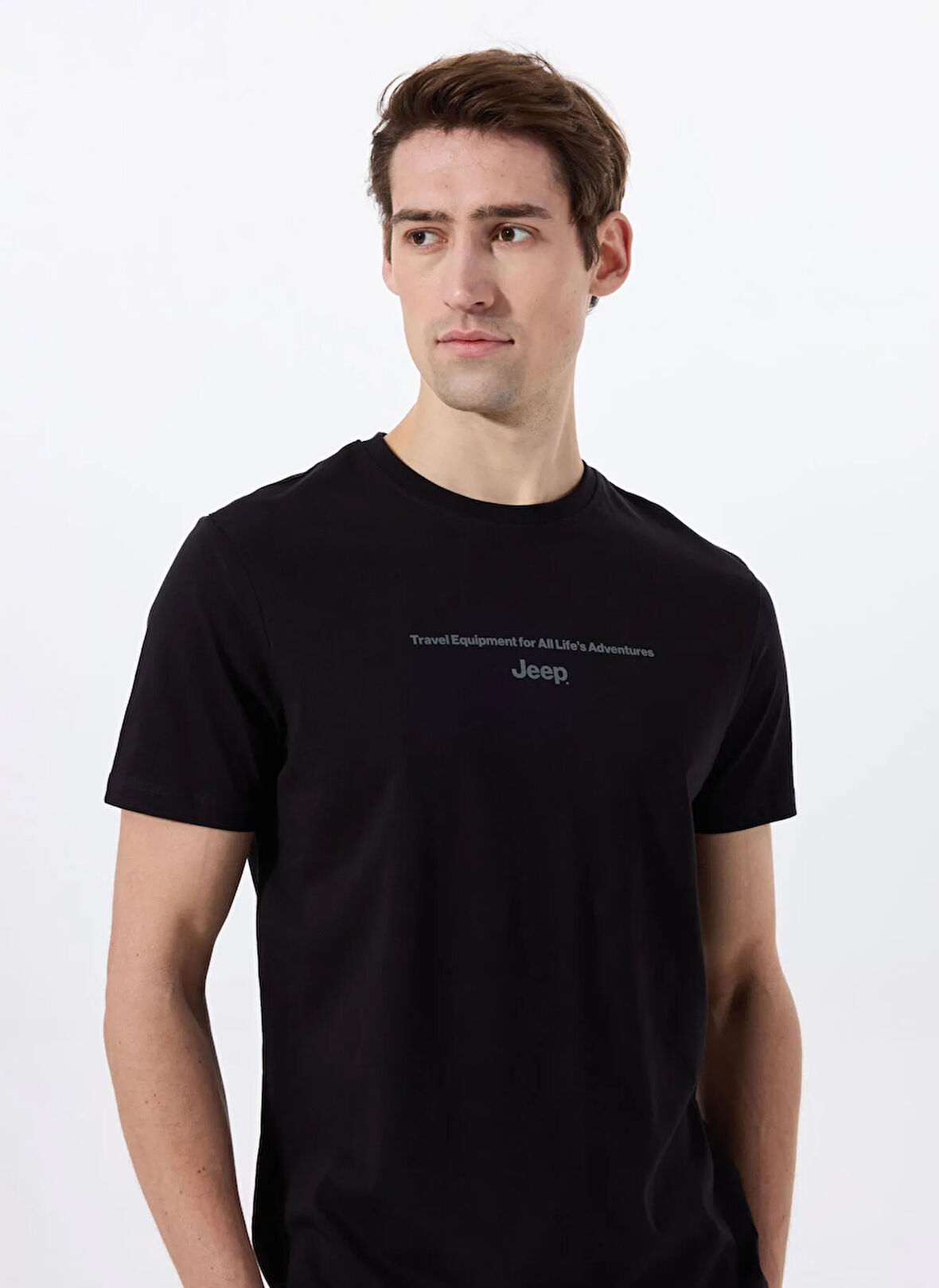 Jeep Bisiklet Yaka Baskılı Siyah Erkek T-Shirt J5SM-TST7386