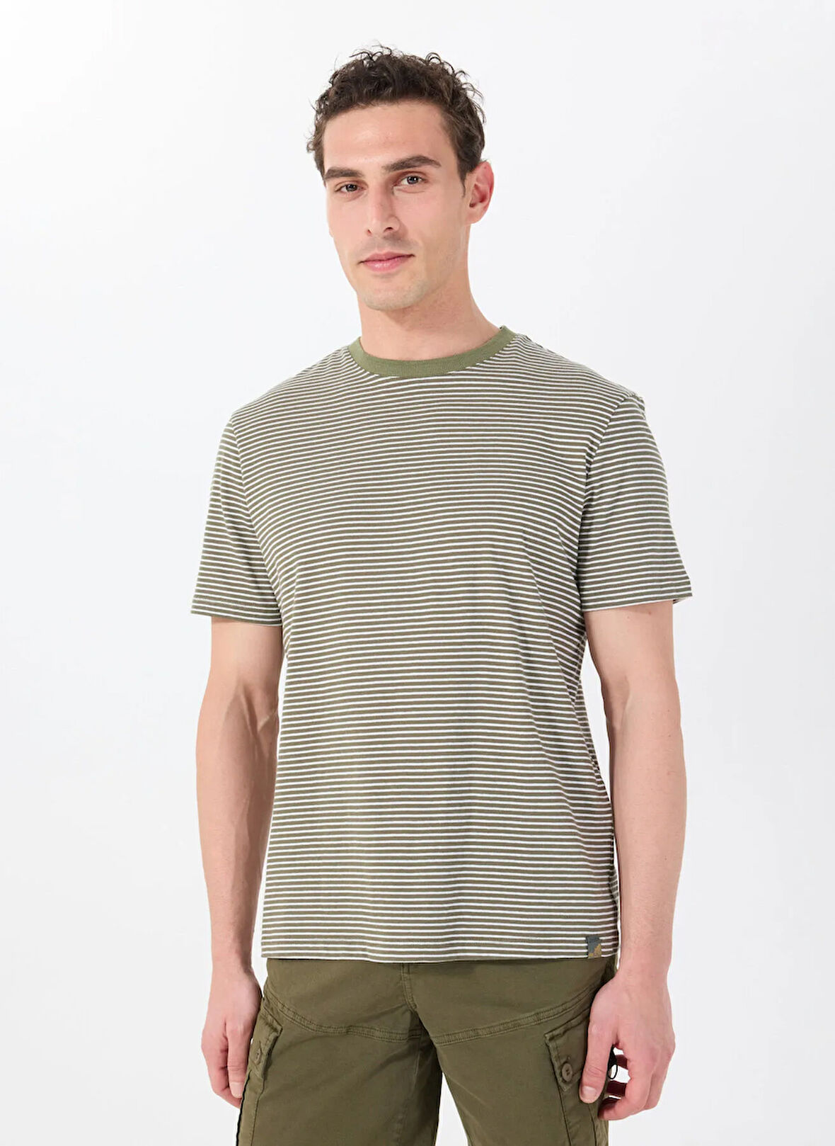 Jeep Bisiklet Yaka Çizgili Haki Erkek T-Shirt J5SM-TST7379