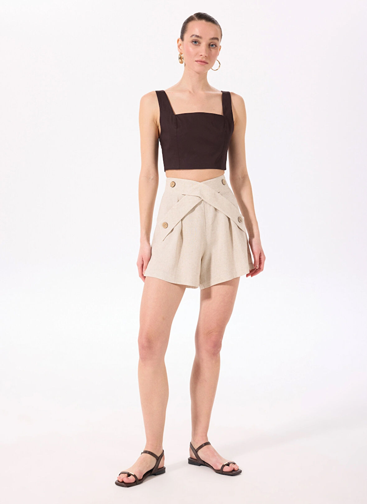 Bej Kadın Relaxed Piliseli Şort F5SL-SHT0403