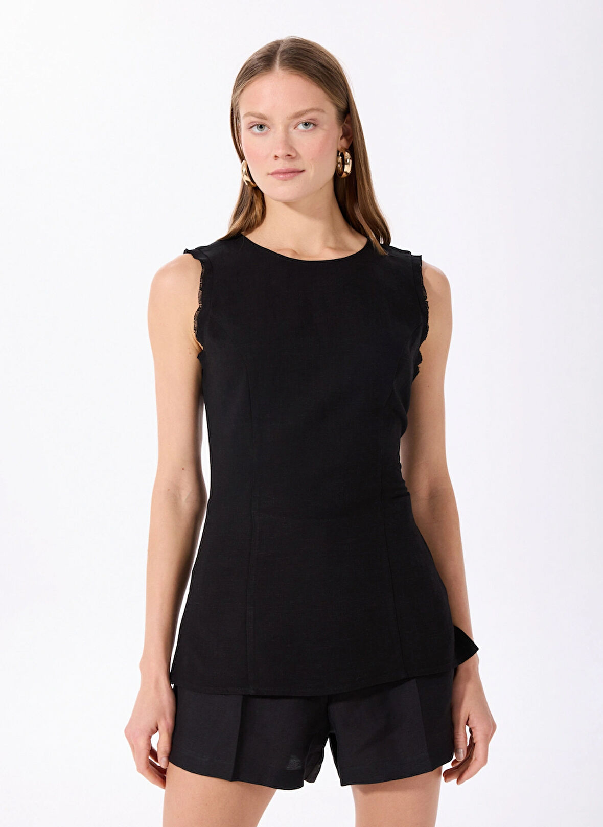 Fabrika Bisiklet Yaka Düz Siyah Kadın Bluz F5SL-BLZ0050