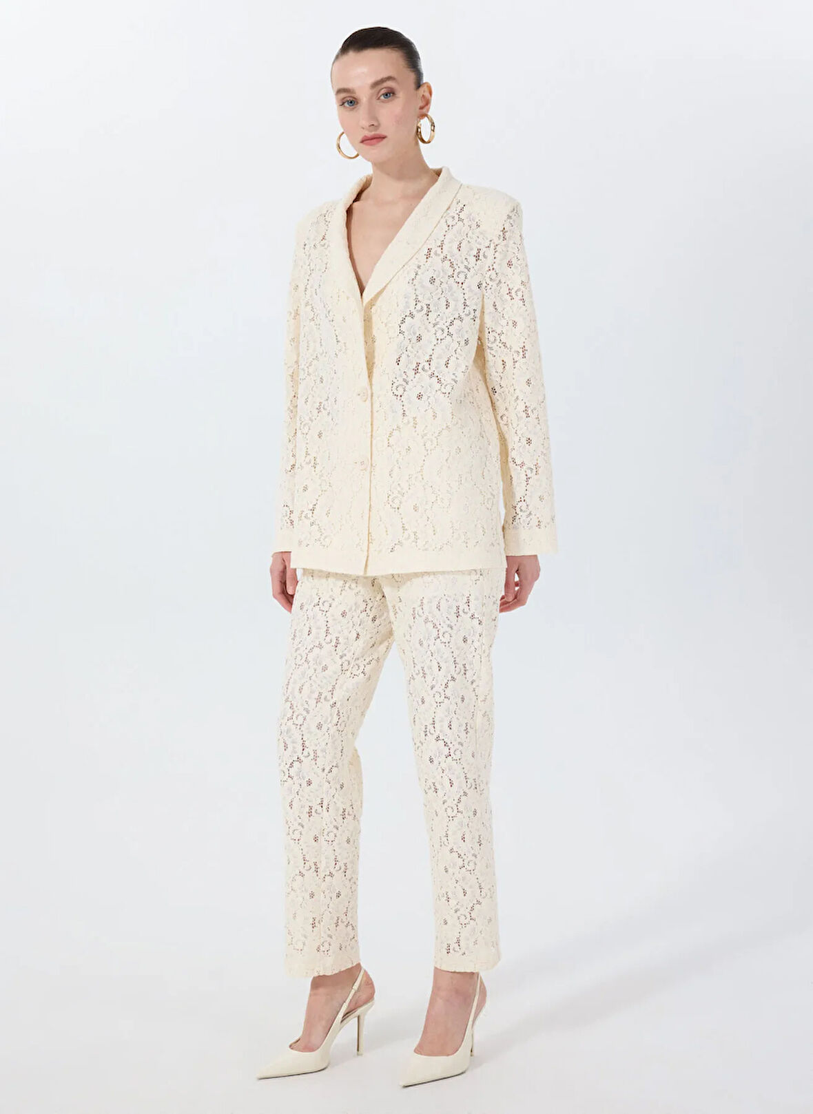 Fabrika Standart Bel Normal Beyaz Kadın Pantolon F5SL-PNT0036