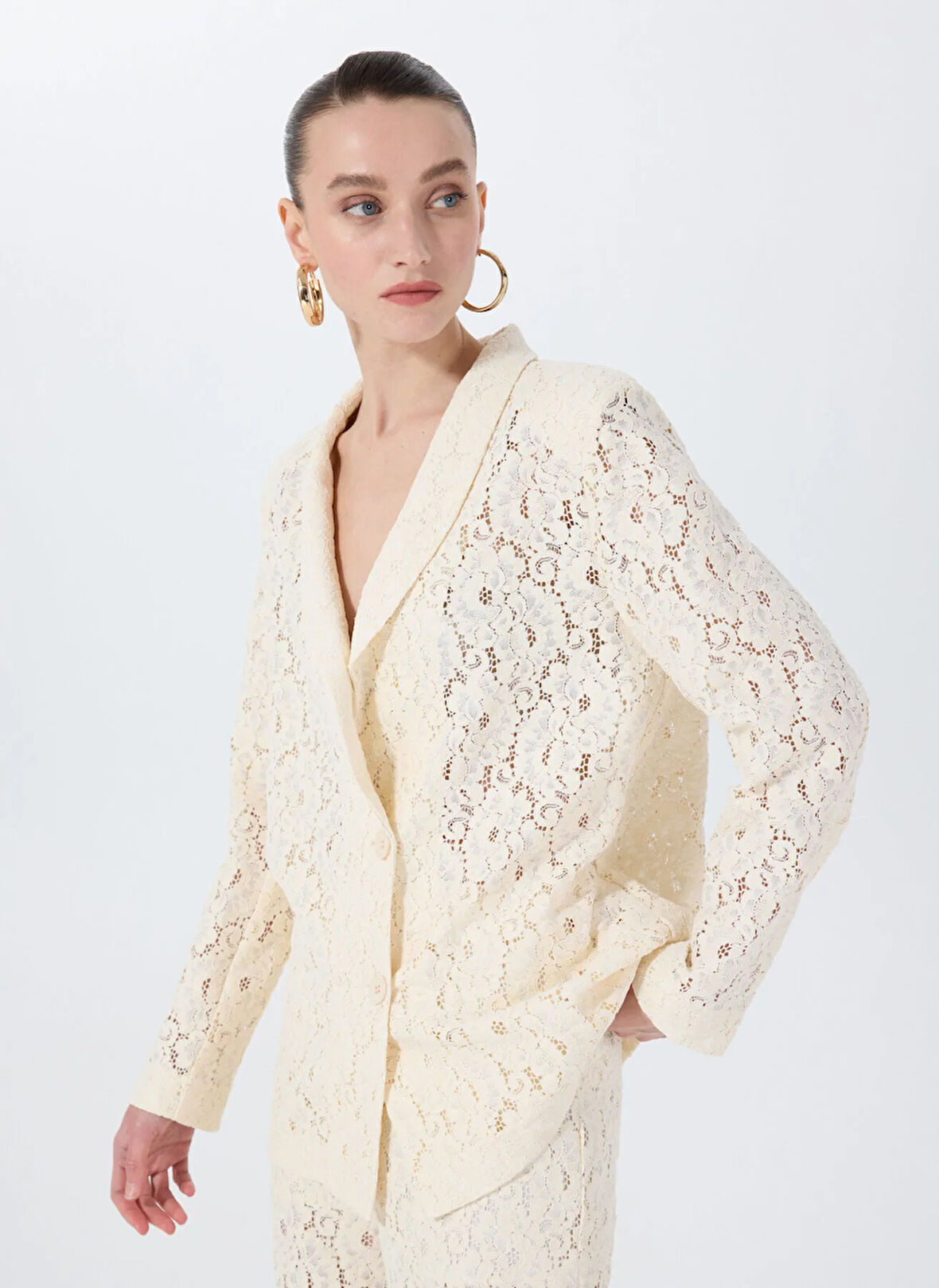 Fabrika Oversize Beyaz Kadın Ceket F5SL-CKT0035