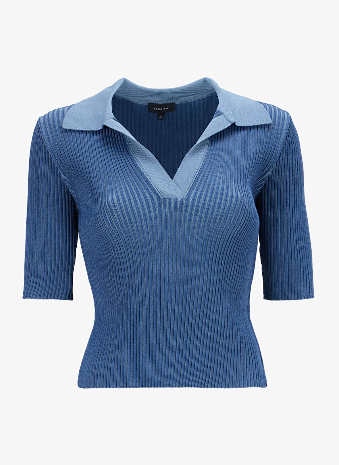 Fabrika Polo Yaka Dar Piliseli Mavi Kazak Kadın F5SL-KZK0248-K