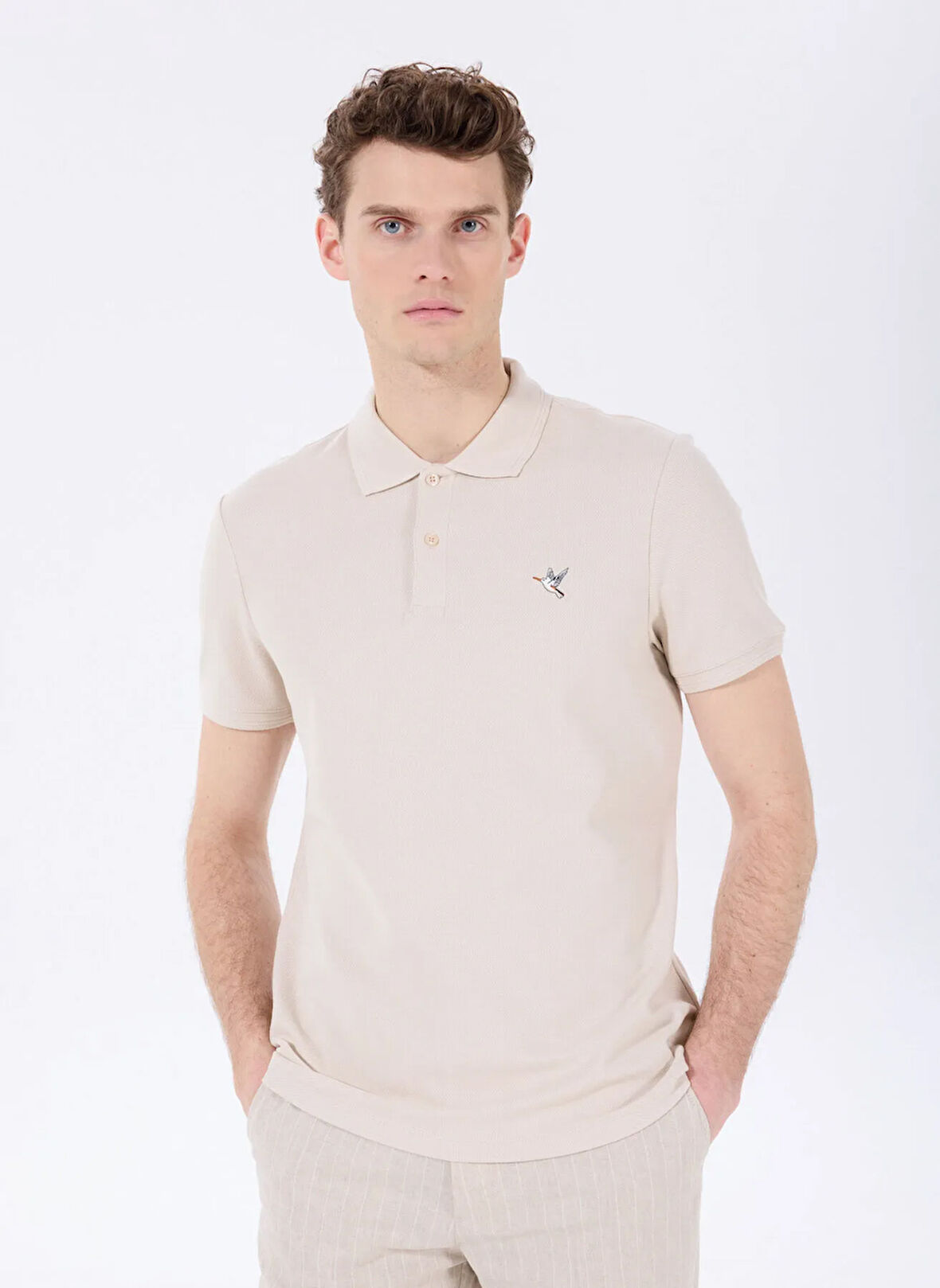 Fabrika Düz Bej Erkek Polo T-Shirt F5SM-TST 2779