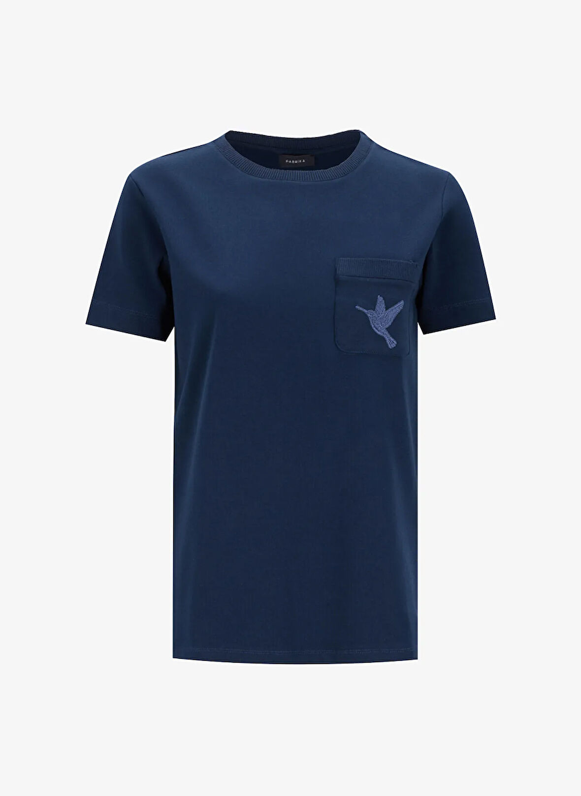 Fabrika Bisiklet Yaka Nakışlı Lacivert Kadın T-Shirt F5SL-TST0086