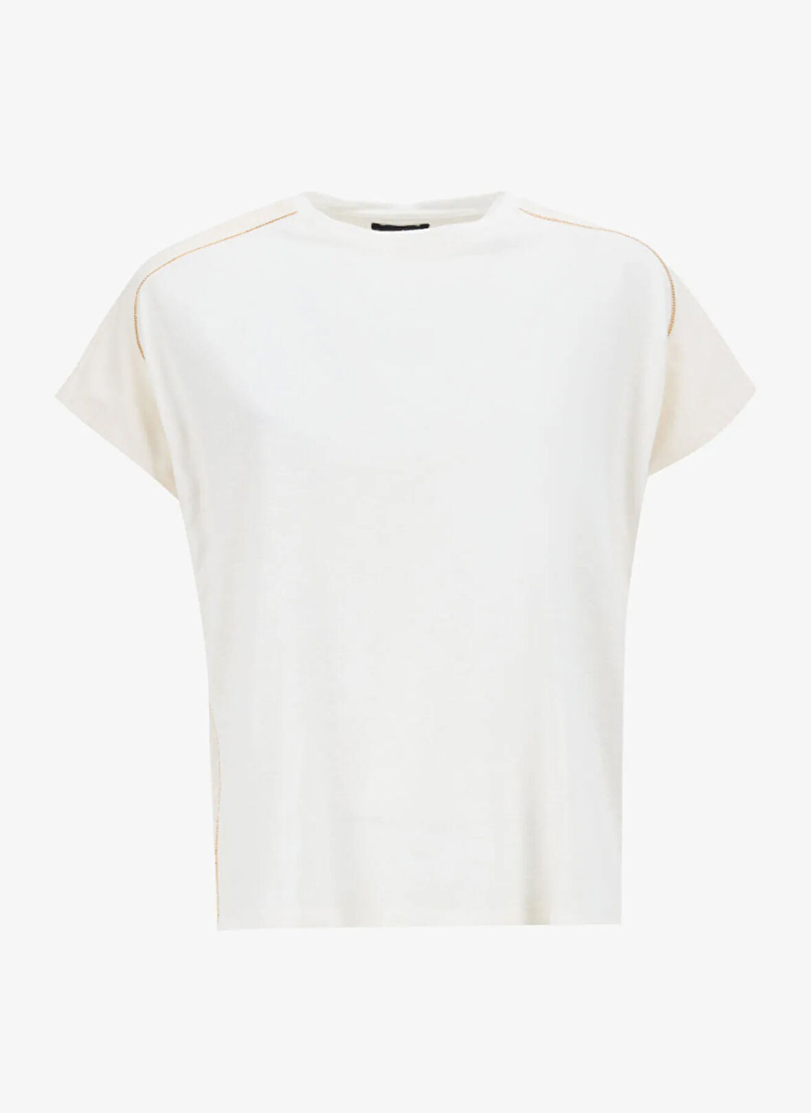 Fabrika Comfort Bisiklet Yaka Taşlı Ekru Kadın T-Shirt FC5SL-TST0116