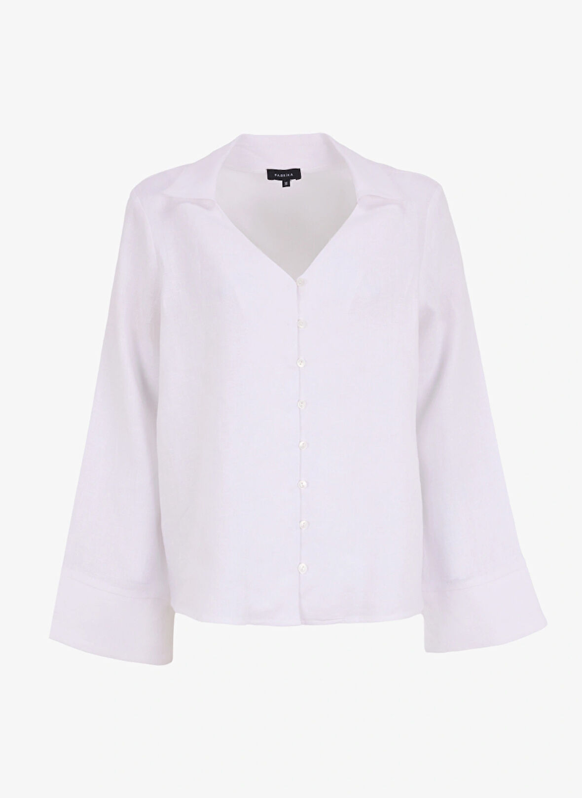 Fabrika Rahat V Yaka Düz Beyaz Kadın Gömlek F5SL-GML0322