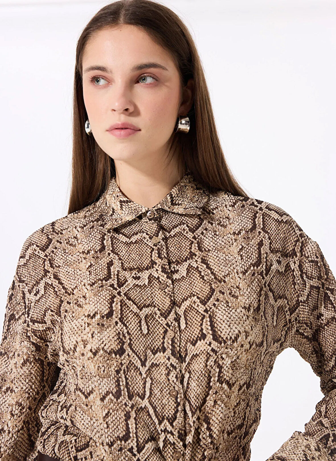 Fabrika Loose Fit Gömlek Yaka Desenli Çok Renkli Kadın Gömlek F5SL-GML0039