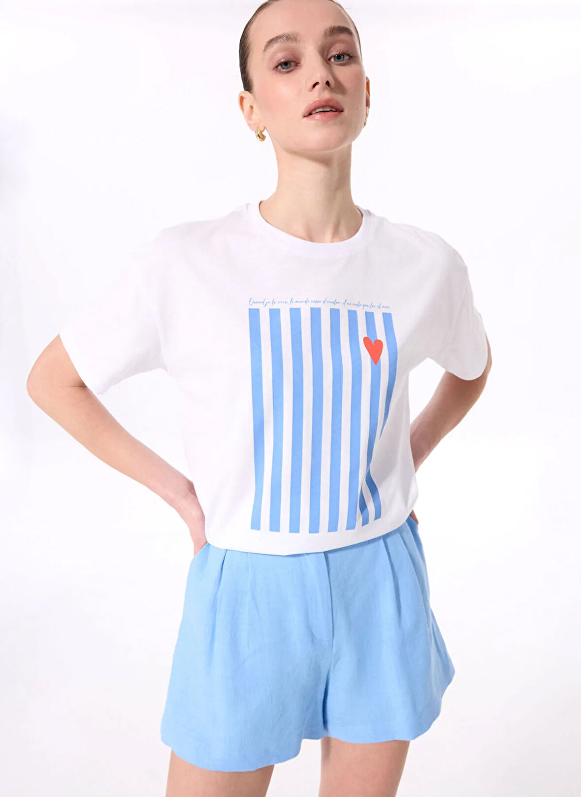 Fabrika Bisiklet Yaka Baskılı Beyaz Kadın T-Shirt F5SL-TST0427