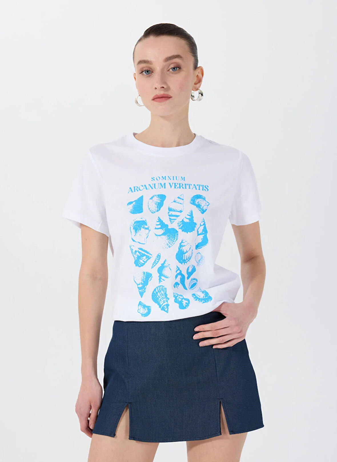 Fabrika Bisiklet Yaka Baskılı Beyaz Kadın T-Shirt F5SL-TST0429