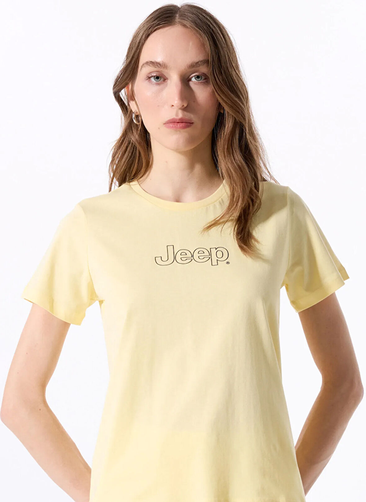 Jeep Bisiklet Yaka Baskılı Sarı Kadın T-Shirt J5SL-TST7009