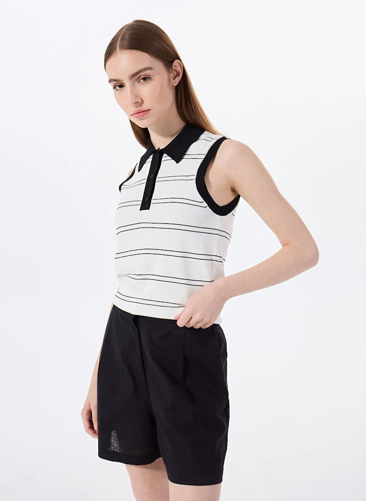 Jeep Polo Yaka Normal Çizgili Ekru Kazak Kadın J5SL-KZK7874