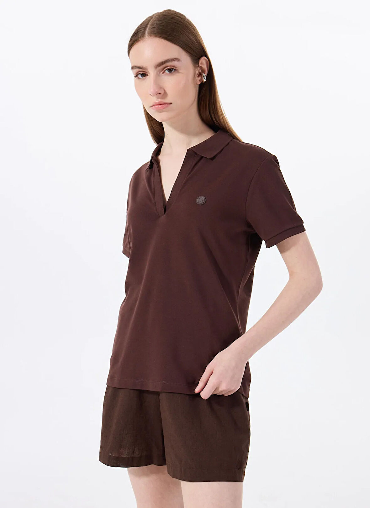 Kahve Kadın Relaxed Polo T-Shirt J5SL-TST7070