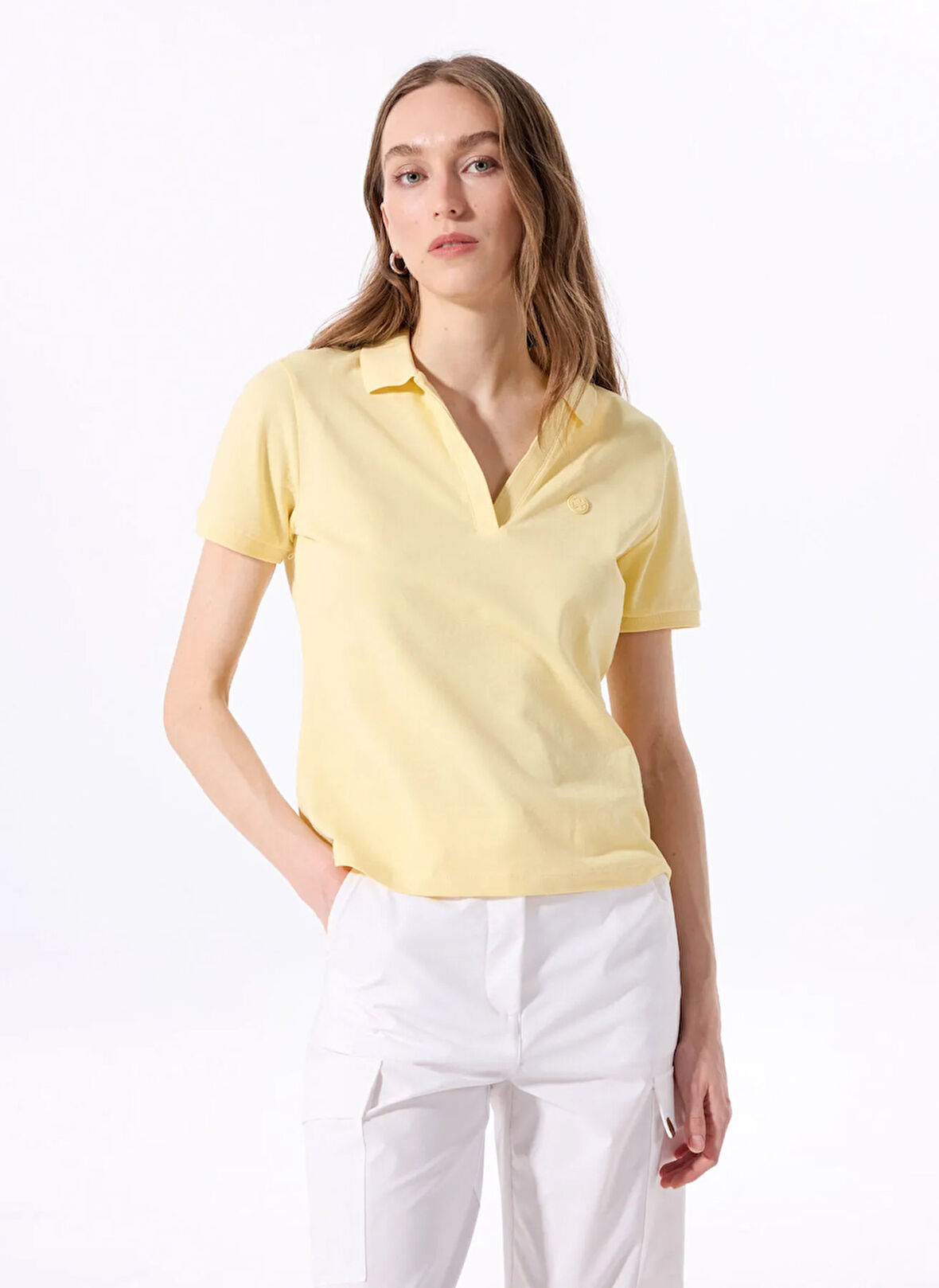 Sarı Kadın Relaxed Düz Polo T-Shirt J5SL-TST7070