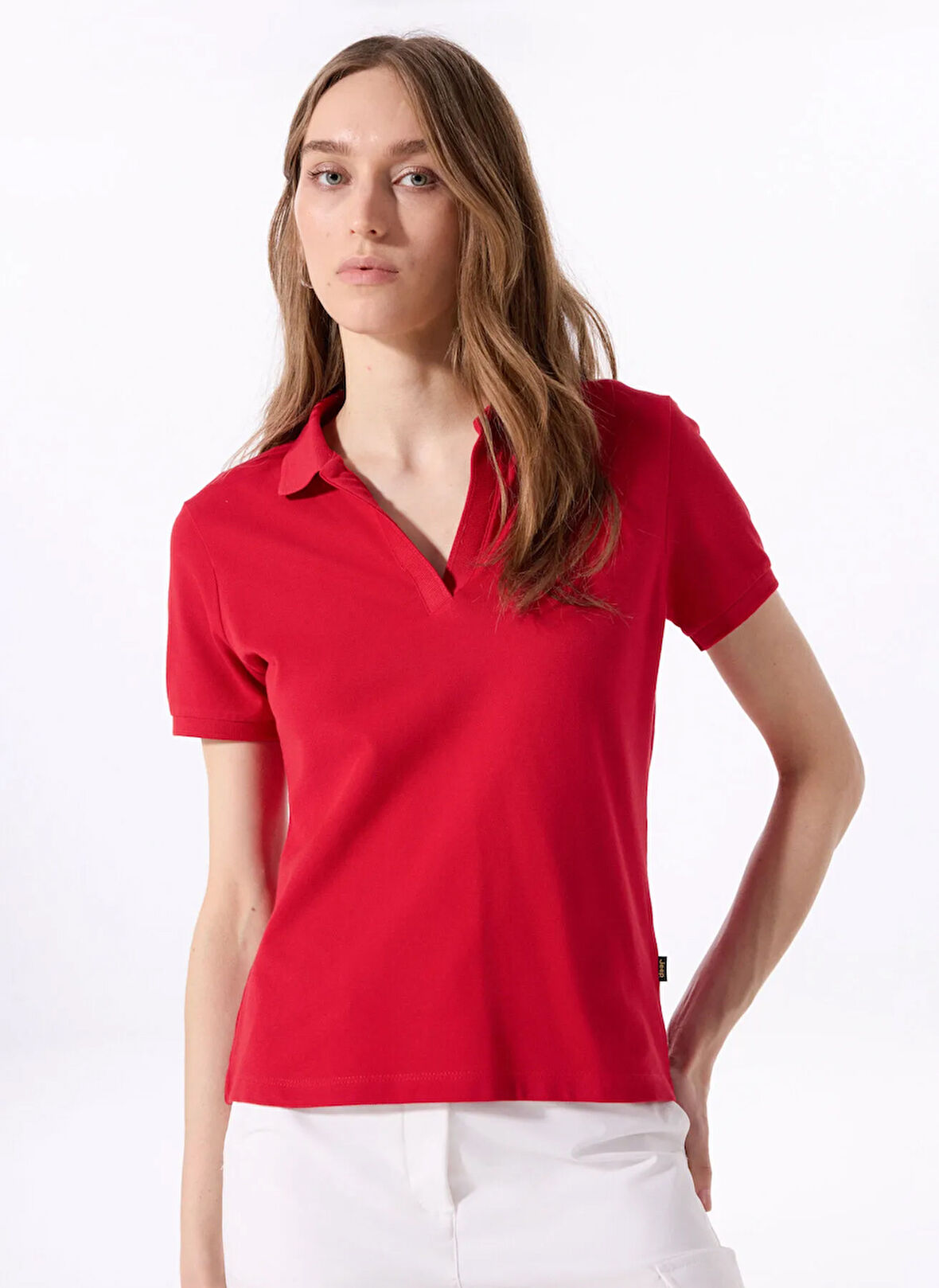 Kırmızı Kadın Relaxed Düz Polo T-Shirt J5SL-TST7070