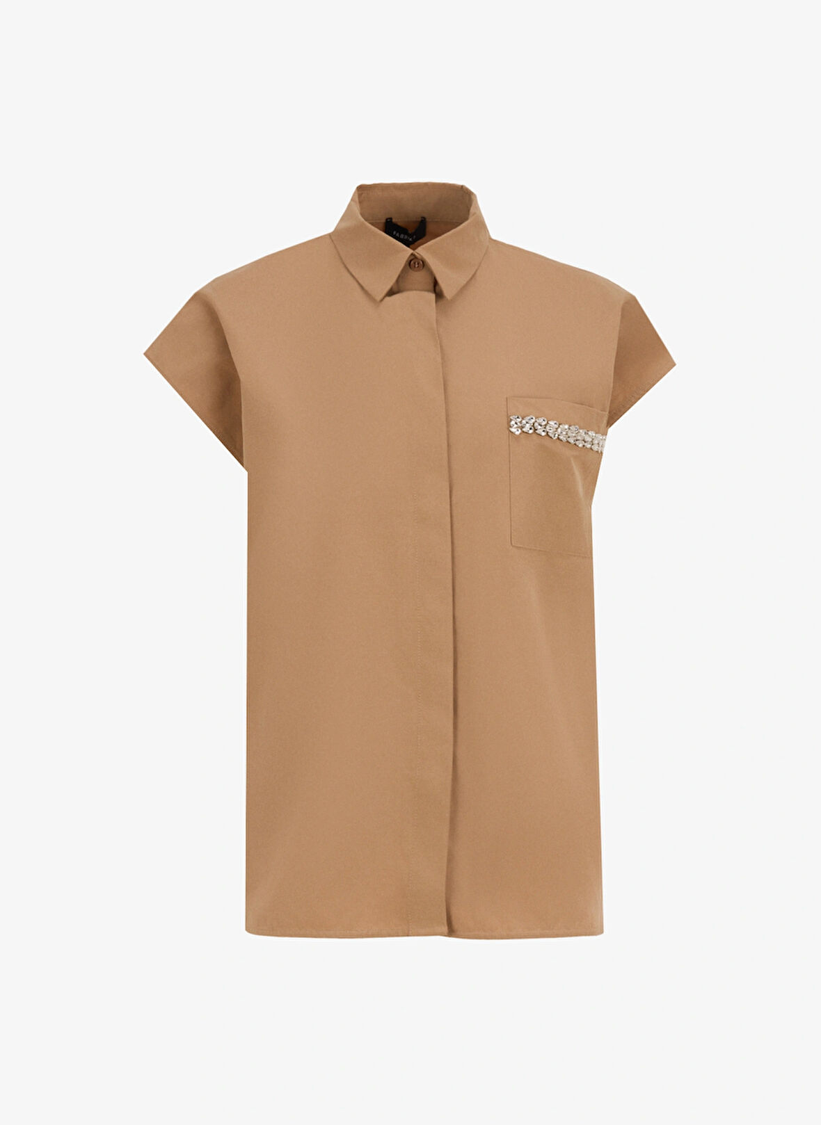 Fabrika Loose Fit Gömlek Yaka Düz Deve Tüyü Kadın Gömlek F5SL-GML0324