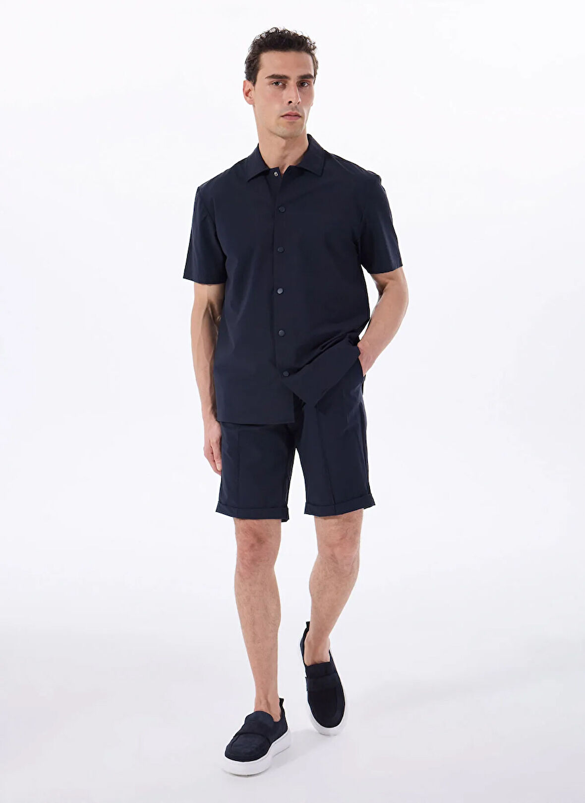 Fabrika Bağlamalı Bel Basic Lacivert Erkek Bermuda Şort F5SM-SHT 2470