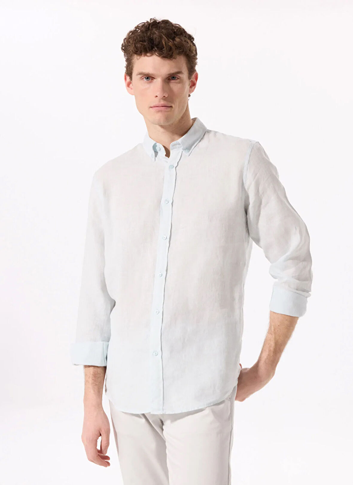 Mavi Erkek Düğmeli Regular Fit %100 Keten Gömlek F5SM-GML 2767