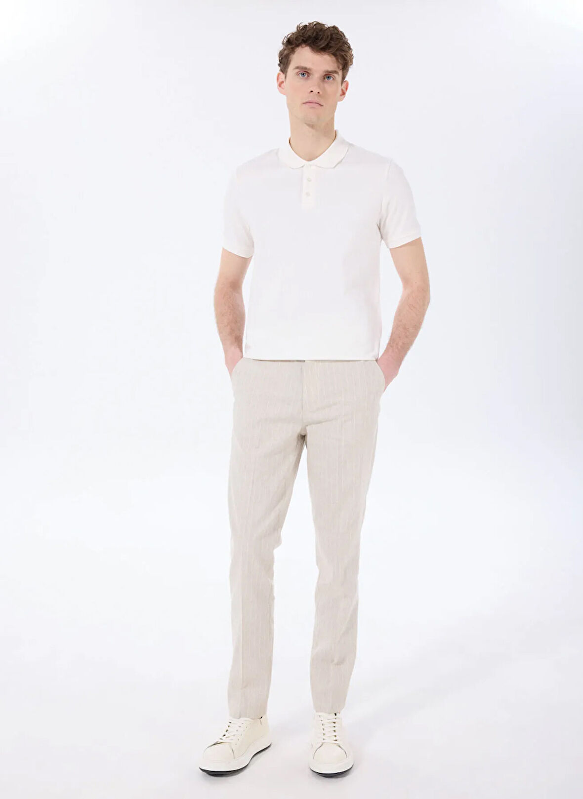 Bej Erkek Basic Çizgili Chino Pantolon F5SM-PNT 2303