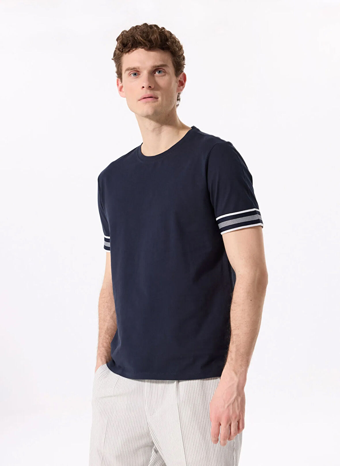 Lacivert Erkek Basic %100 Pamuk T-Shirt F5SM-TST 2738