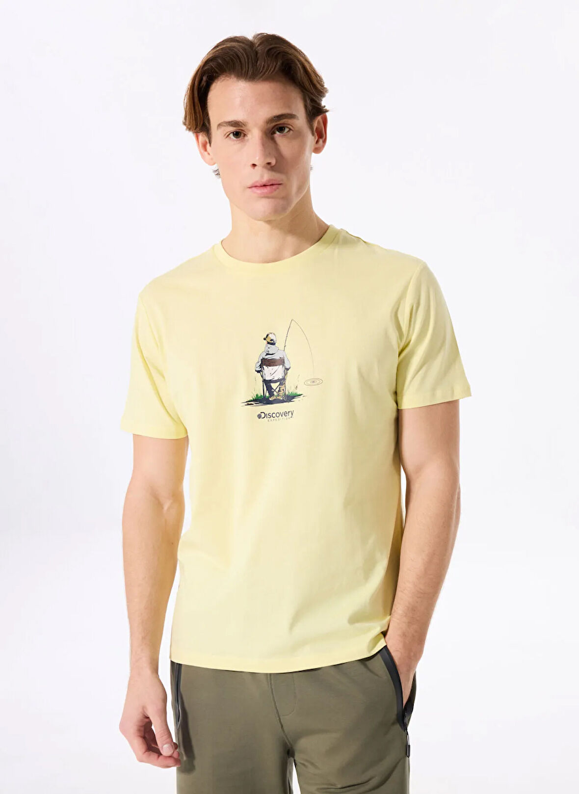 D5SM-TST3736 Sarı Bisiklet Yaka Relaxed Baskılı Erkek T-Shirt