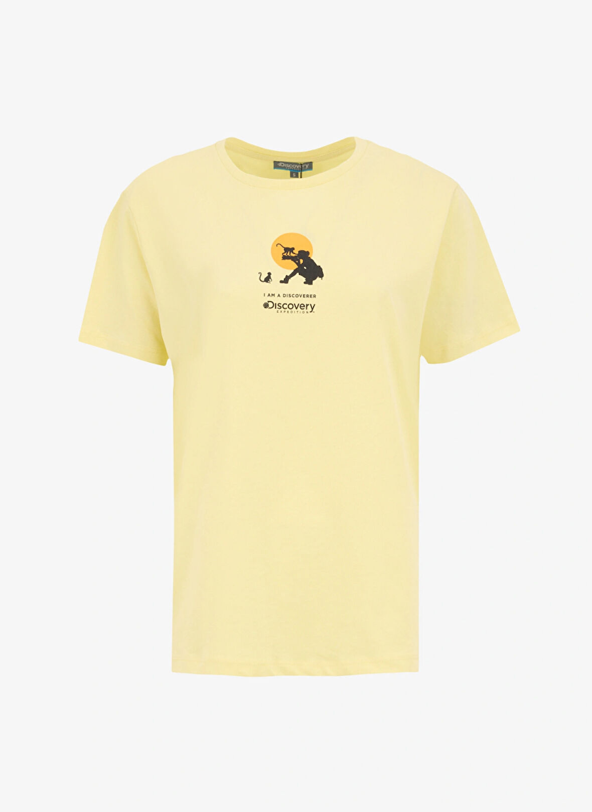 D5SL-TST3521 Sarı Bisiklet Yaka Relaxed Baskılı Kadın T-Shirt