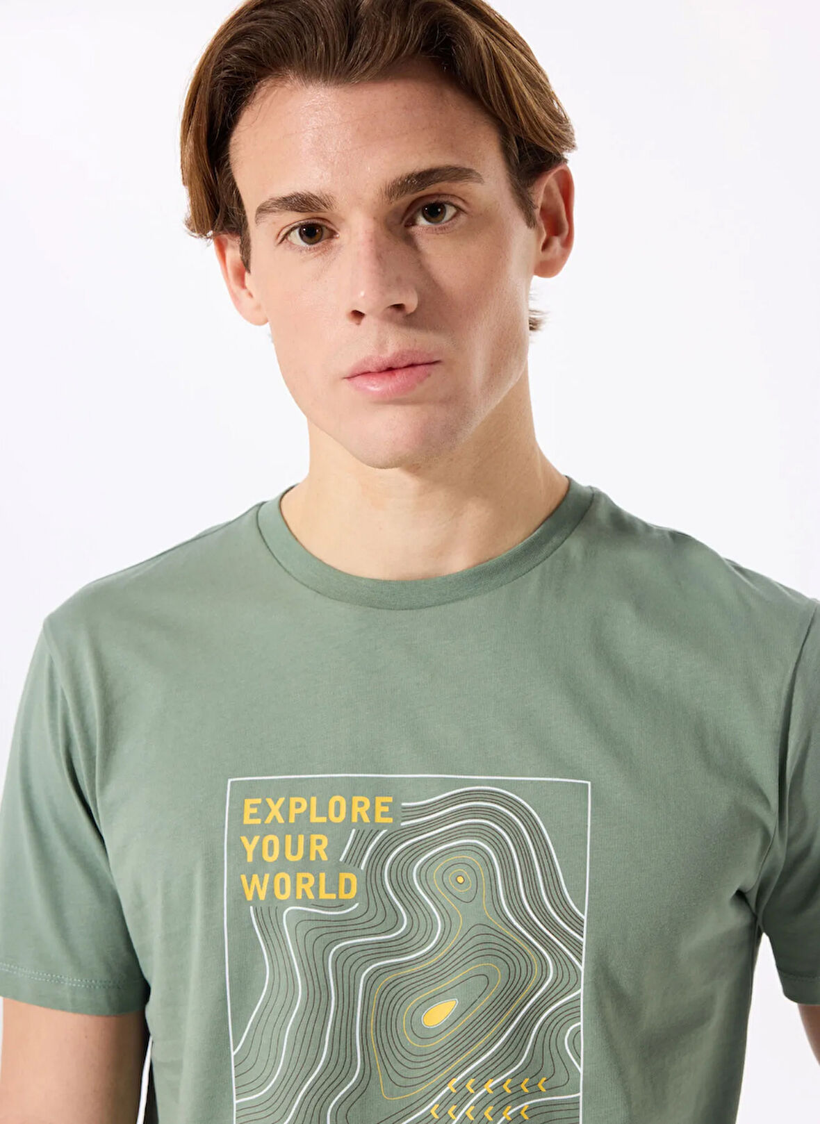 D5SM-TST3745 Açık Haki Bisiklet Yaka Relaxed Baskılı Erkek T-Shirt