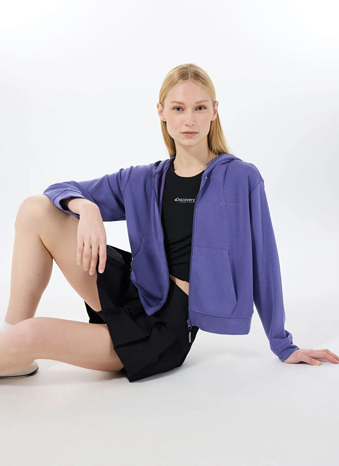 Discovery Expedition D5SL-SWT3538 Mor Kapüşon Yaka Relaxed Düz Kadın Sweatmont