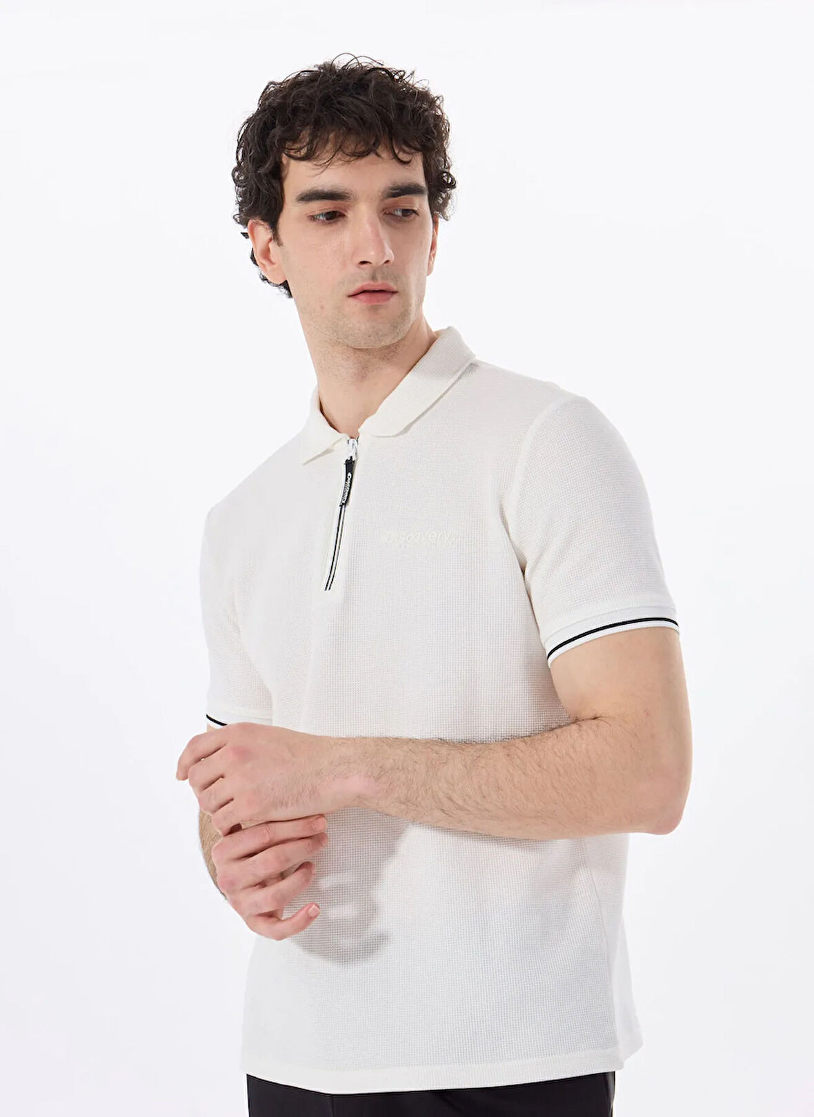 Discovery Expedition D5SM-TST3718 Beyaz Relaxed Düz Erkek Polo T-Shirt