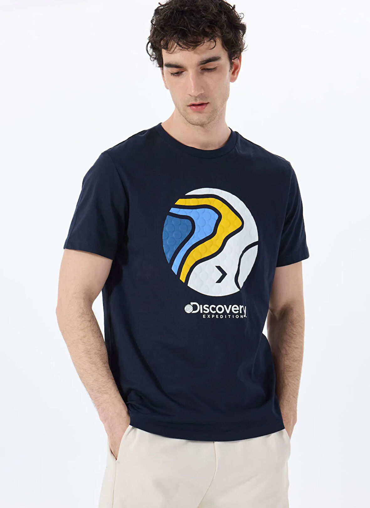 Discovery Expedition D5SM-TST3876 Lacivert Bisiklet Yaka Relaxed Baskılı Erkek T-Shirt