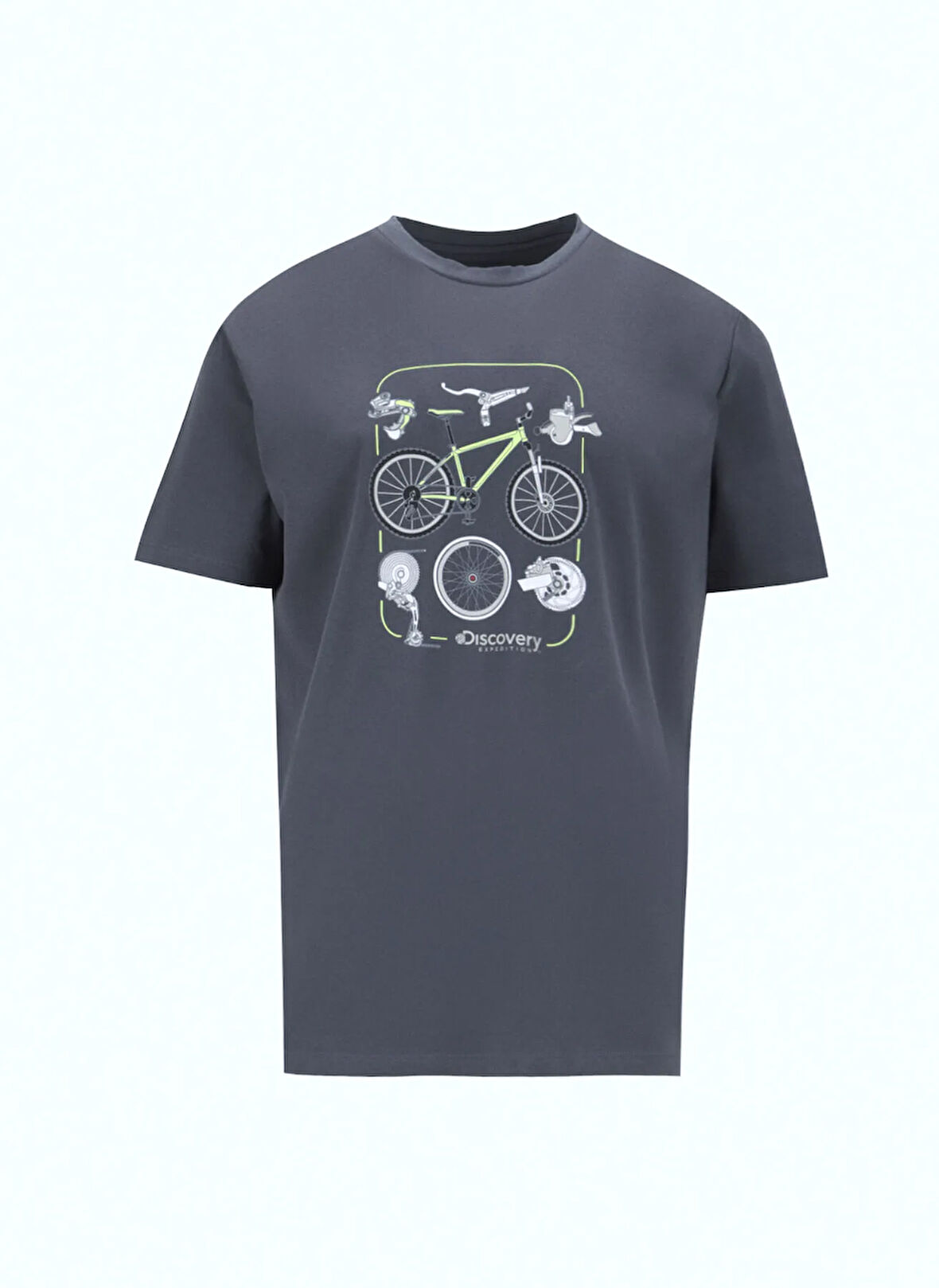 Discovery Expedition D5SM-TST3706 Antrasit Bisiklet Yaka Relaxed Baskılı Erkek T-Shirt