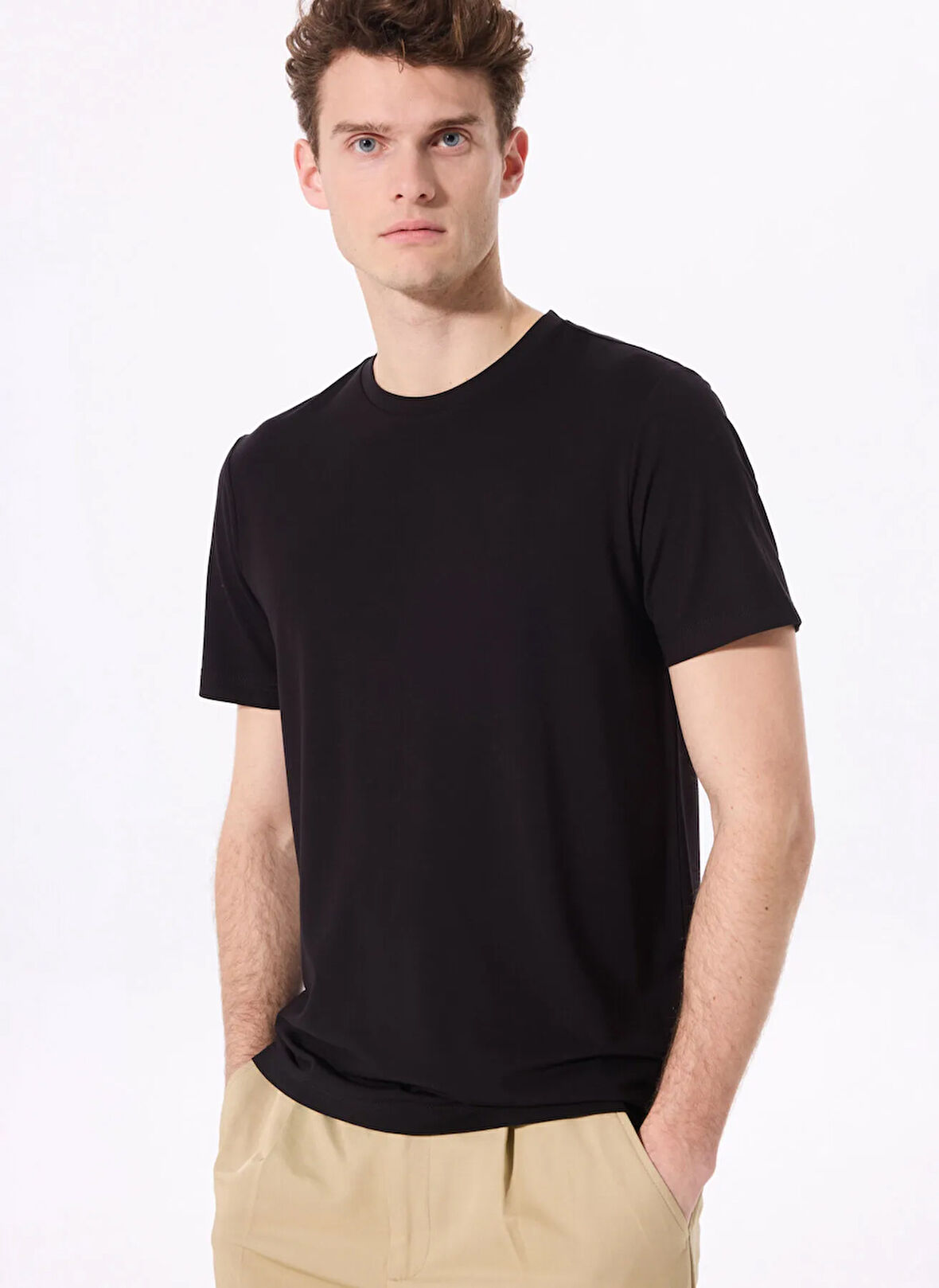 Fabrika Bisiklet Yaka Düz Siyah Erkek T-Shirt F5SM-TST 2778