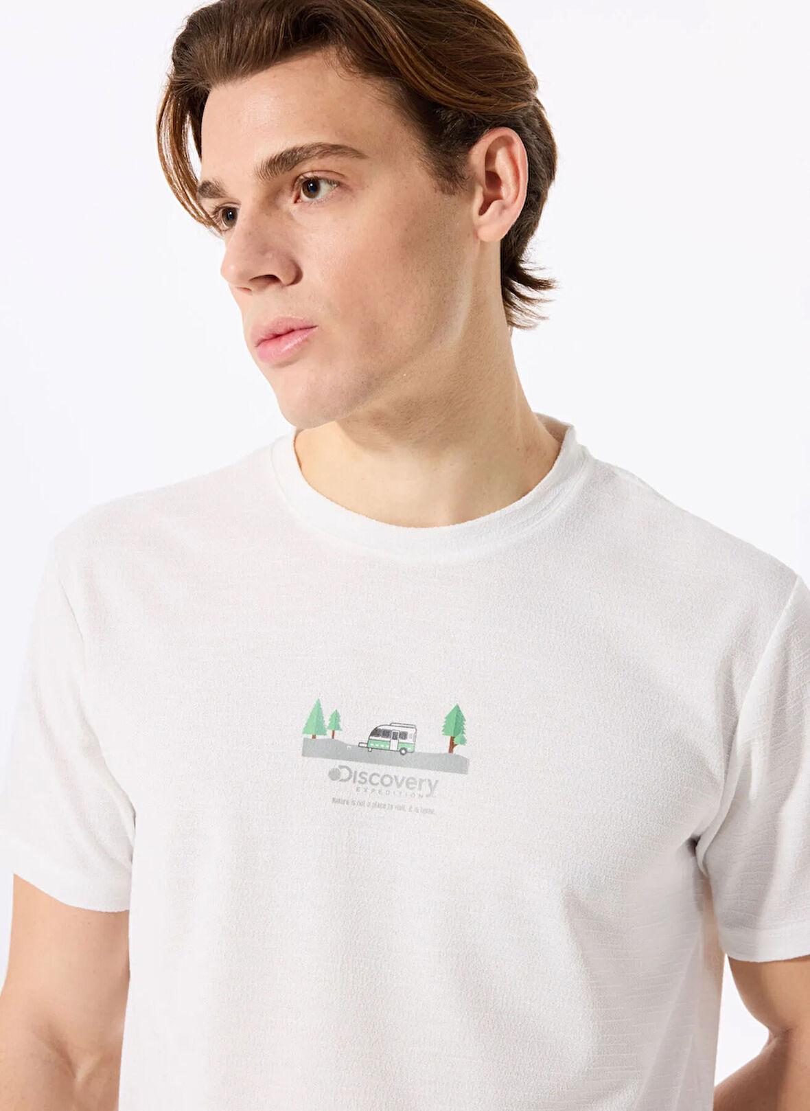 D5SM-TST3841 Ekru Bisiklet Yaka Relaxed Baskılı Erkek T-Shirt