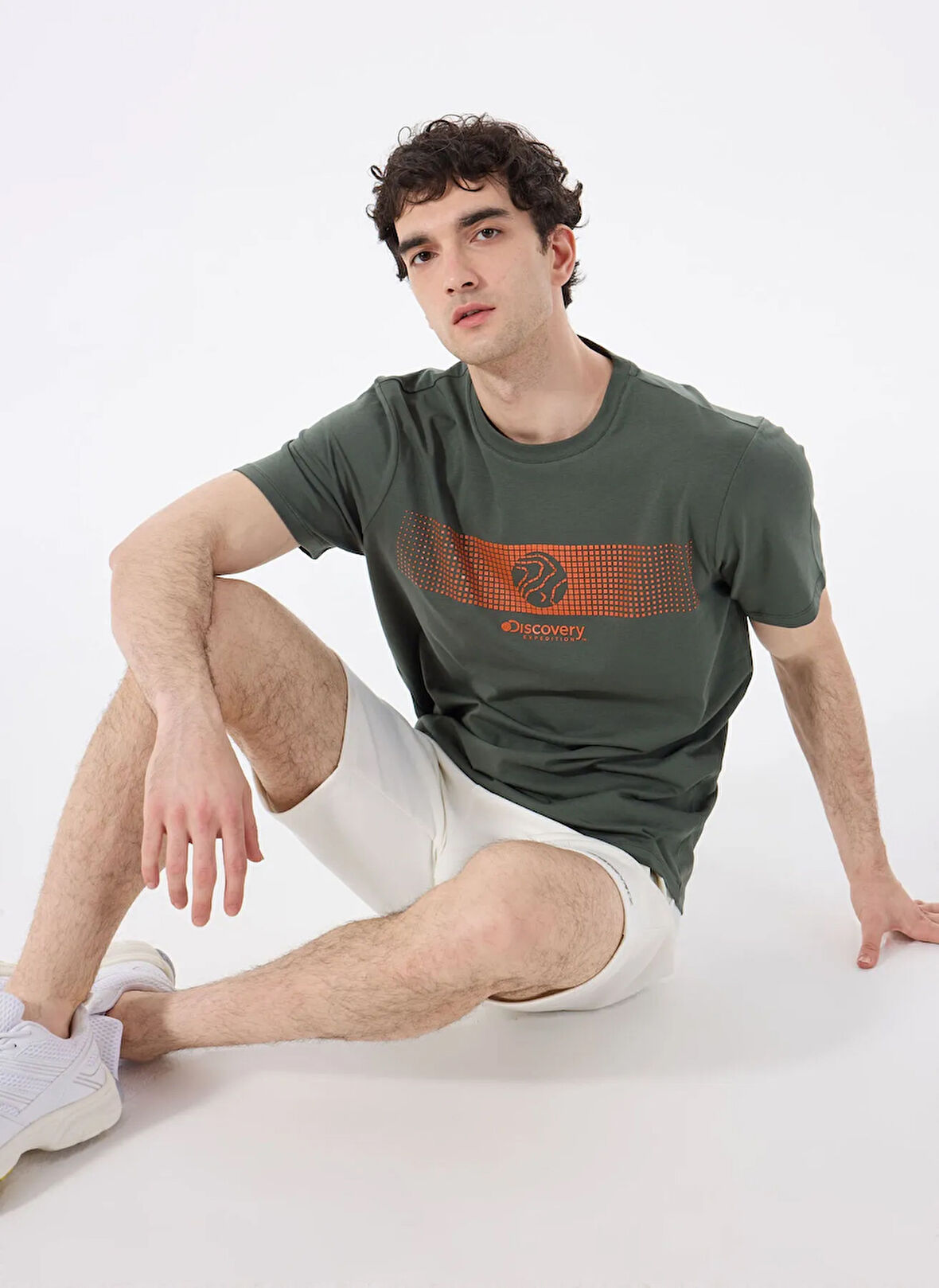 Discovery Expedition D5SM-TST3835 Yeşil Bisiklet Yaka Relaxed Baskılı Erkek T-Shirt
