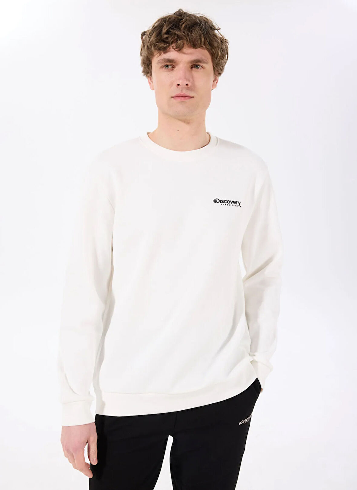 D5SM-SWT3885 Beyaz Bisiklet Yaka Relaxed Baskılı Erkek Sweatshirt