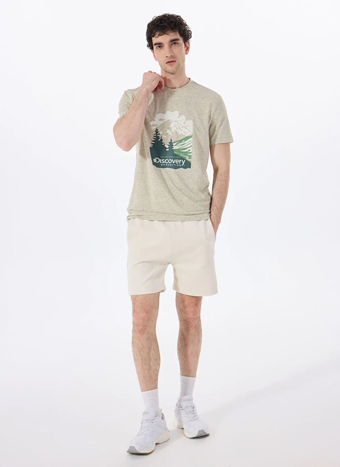 Discovery Expedition D5SM-TST3881 Mint Melanj Bisiklet Yaka Relaxed Baskılı Erkek T-Shirt