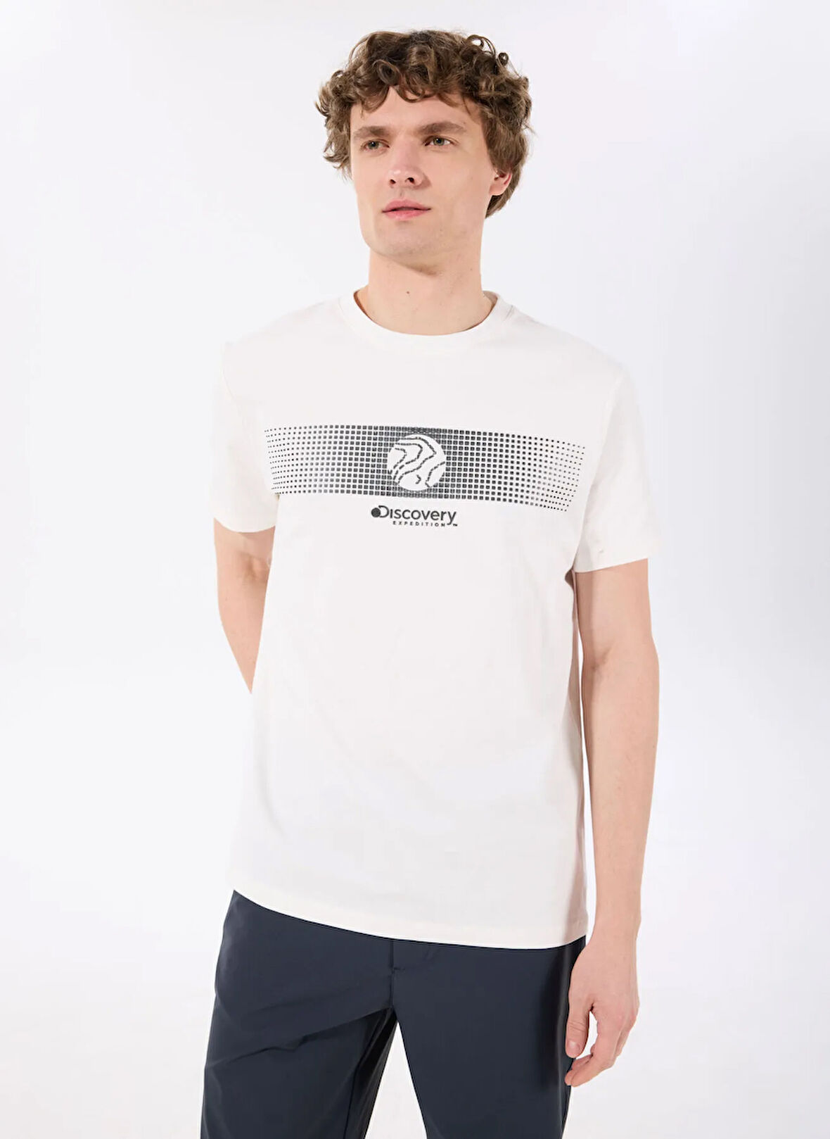 D5SM-TST3835 Ekru Bisiklet Yaka Relaxed Baskılı Erkek T-Shirt