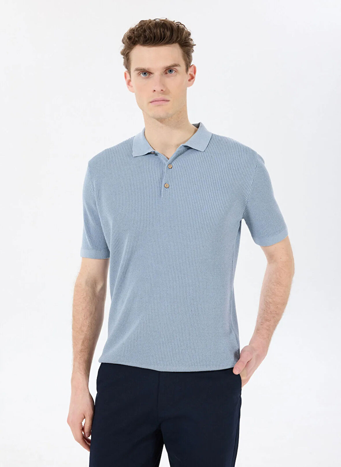 Fabrika Comfort Polo Yaka Regular Fit Jakarlı Mavi Erkek Kazak FC5SM-KZK 2047