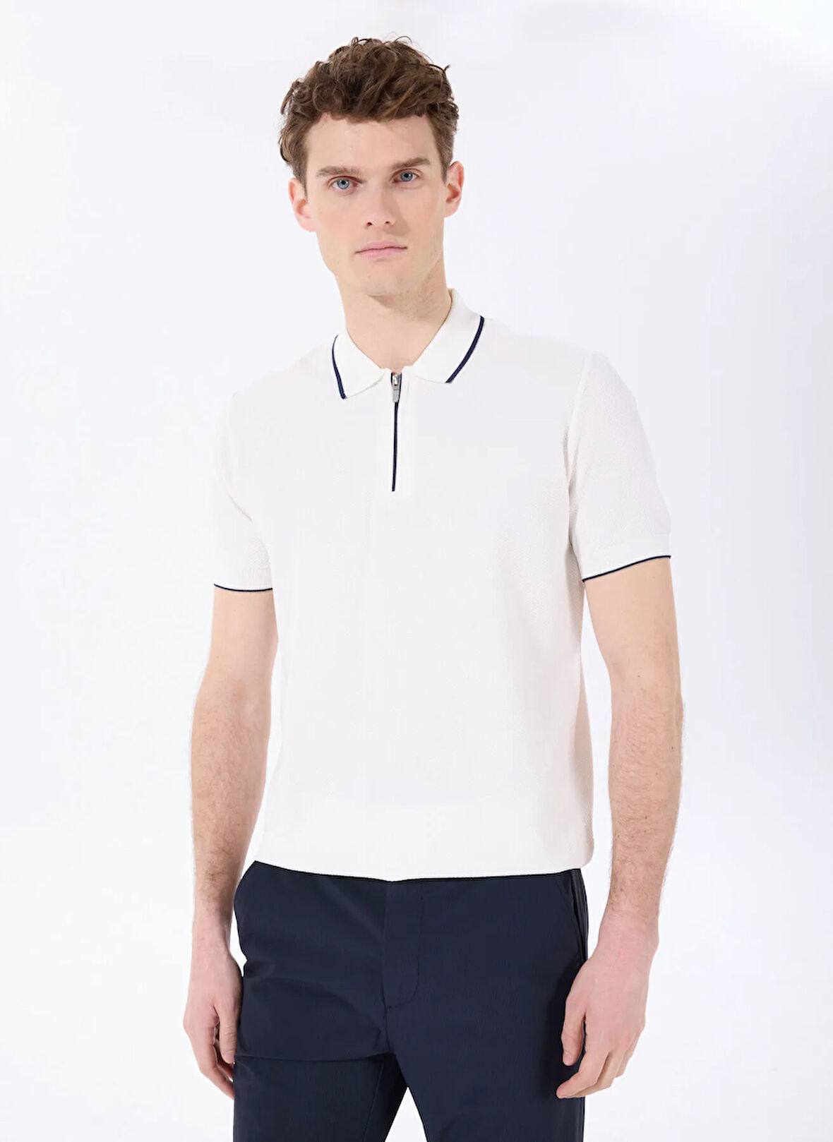 Beyaz Erkek Polo Yaka Basic Kazak F5SM-KZK 2079