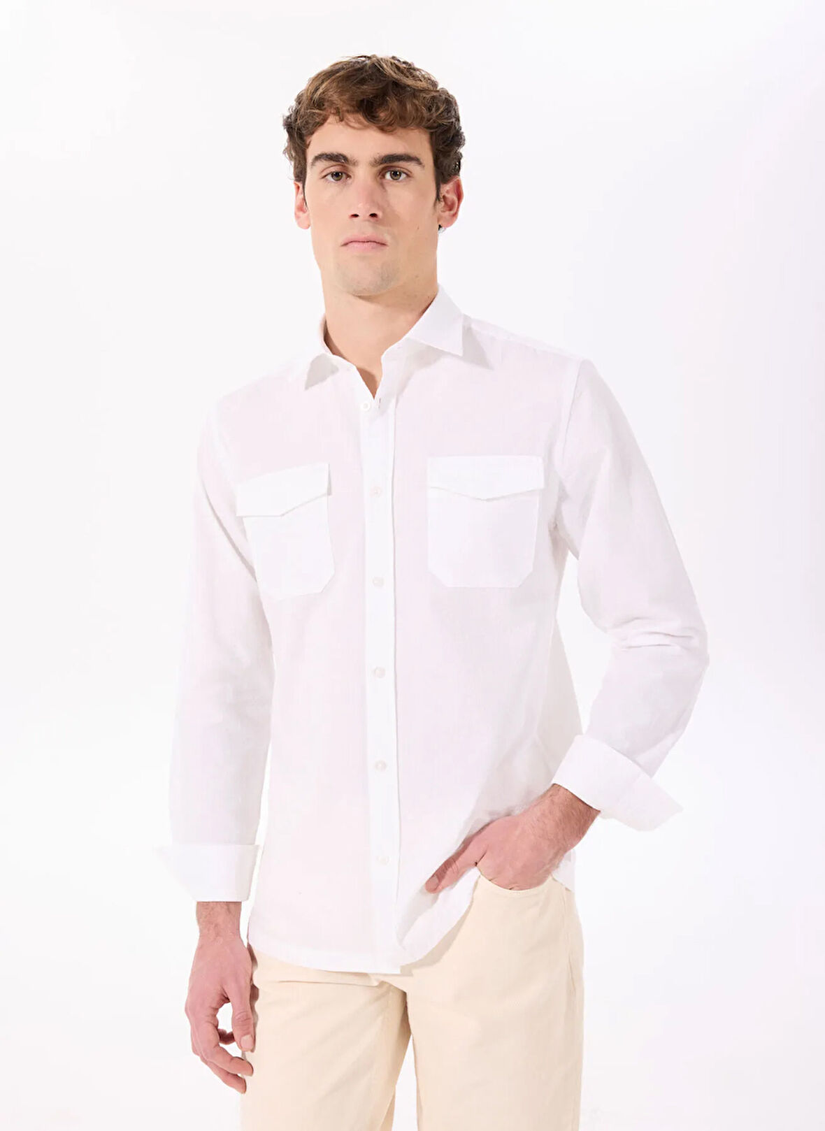 Jeep Relaxed Gömlek Yaka Düz Beyaz Erkek Gömlek J5SM-GML7285