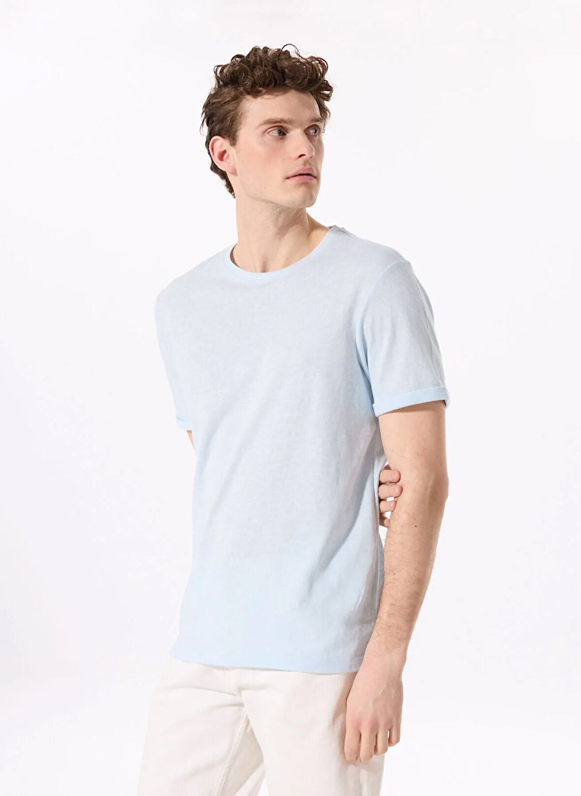 Fabrika Bisiklet Yaka Flamlı Açık Mavi Erkek T-Shirt F5SM-TST 2114