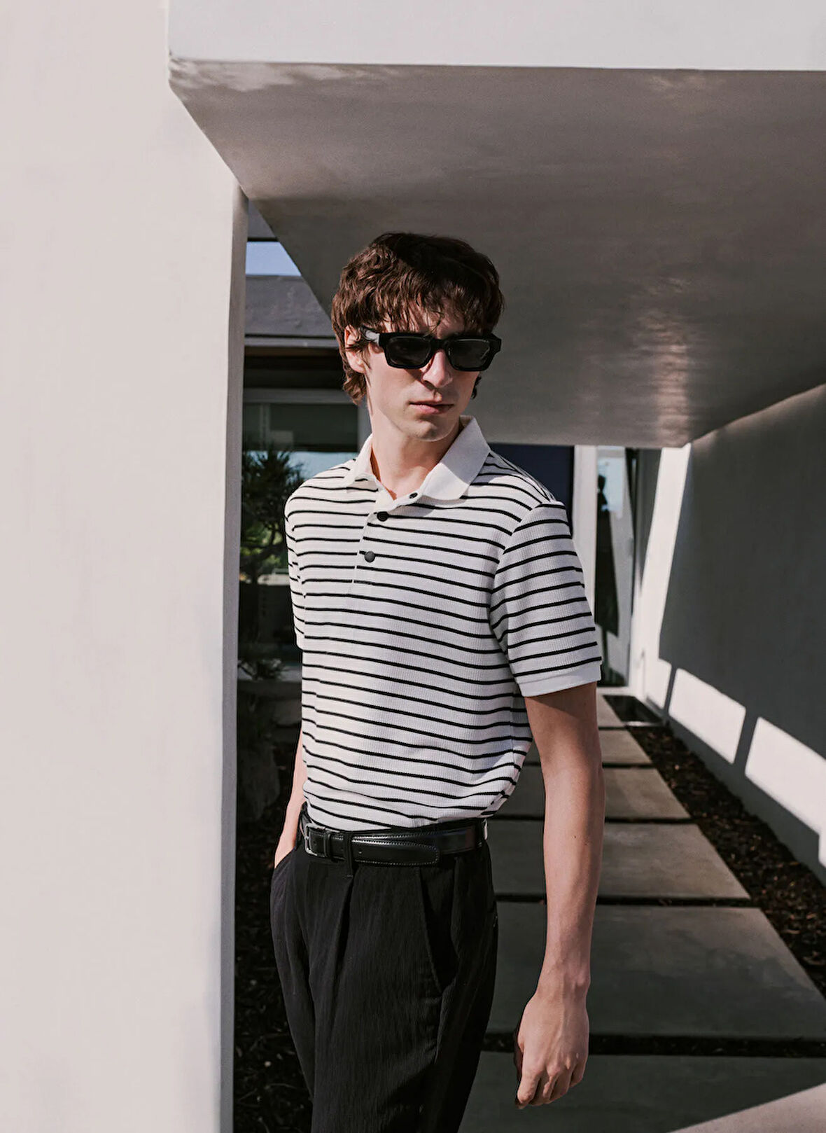 Fabrika Çizgili Kırık Beyaz Erkek Polo T-Shirt F5SM-TST 2125