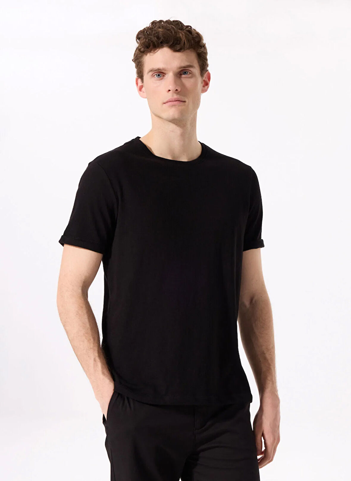 Fabrika Bisiklet Yaka Flamlı Siyah Erkek T-Shirt F5SM-TST 2114